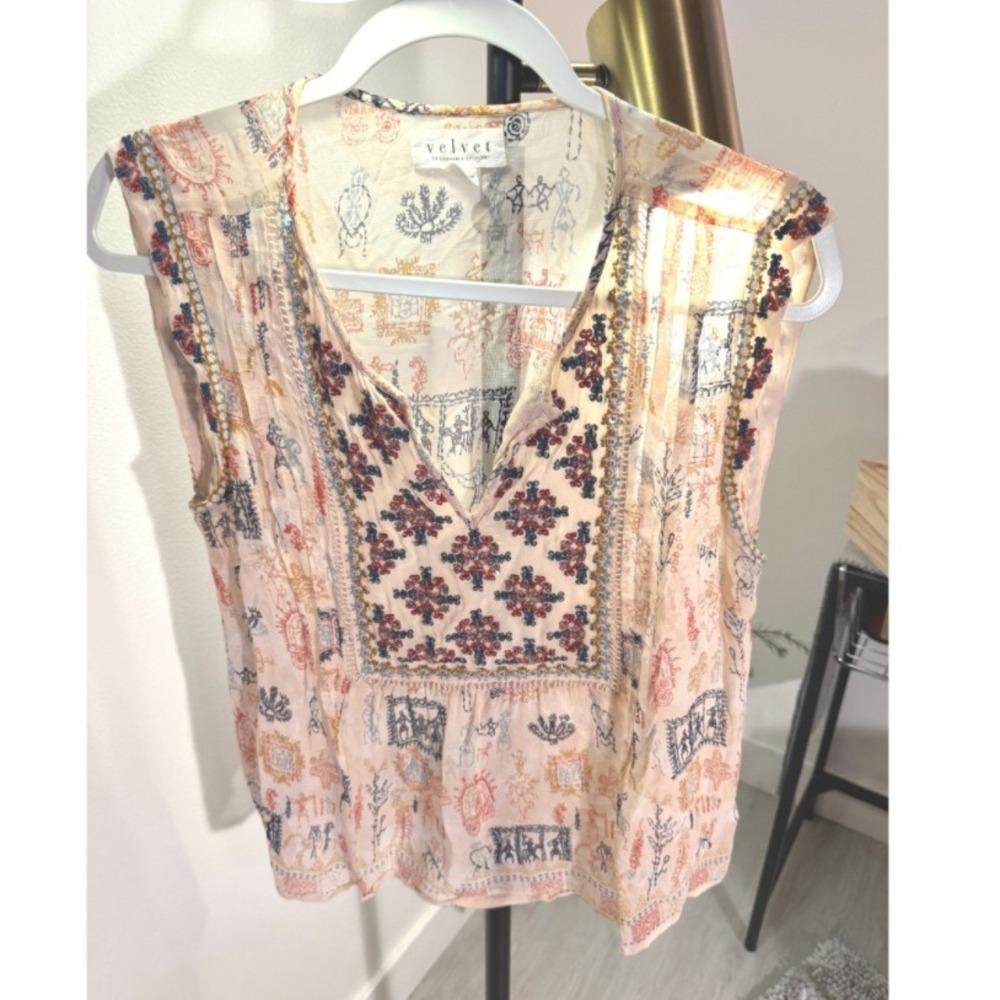 Anthropologie top Velvet G&S fully beaded embroidered peasant blouse tank MED - Picture 11 of 11